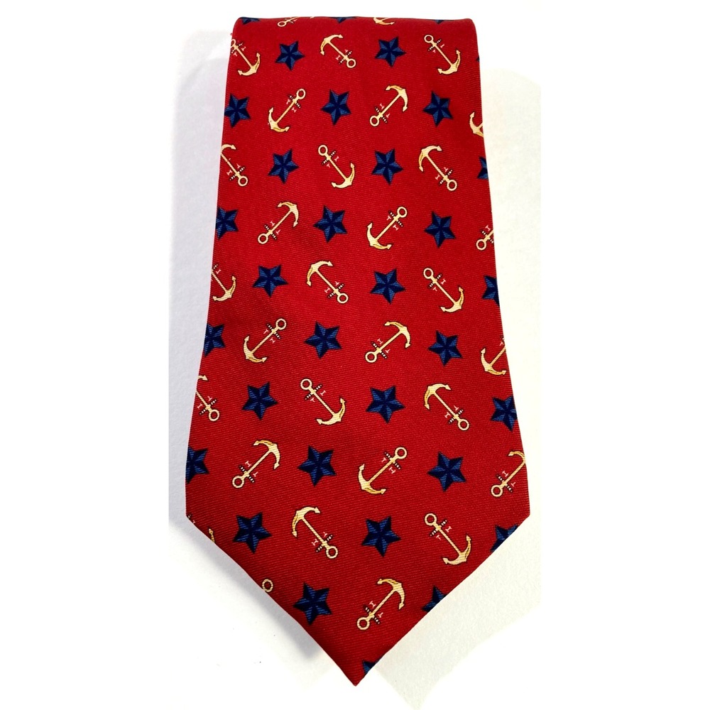 Men's Tommy Hilfiger Silk Neck Tie, Anchors & Stars, Nautical, Red